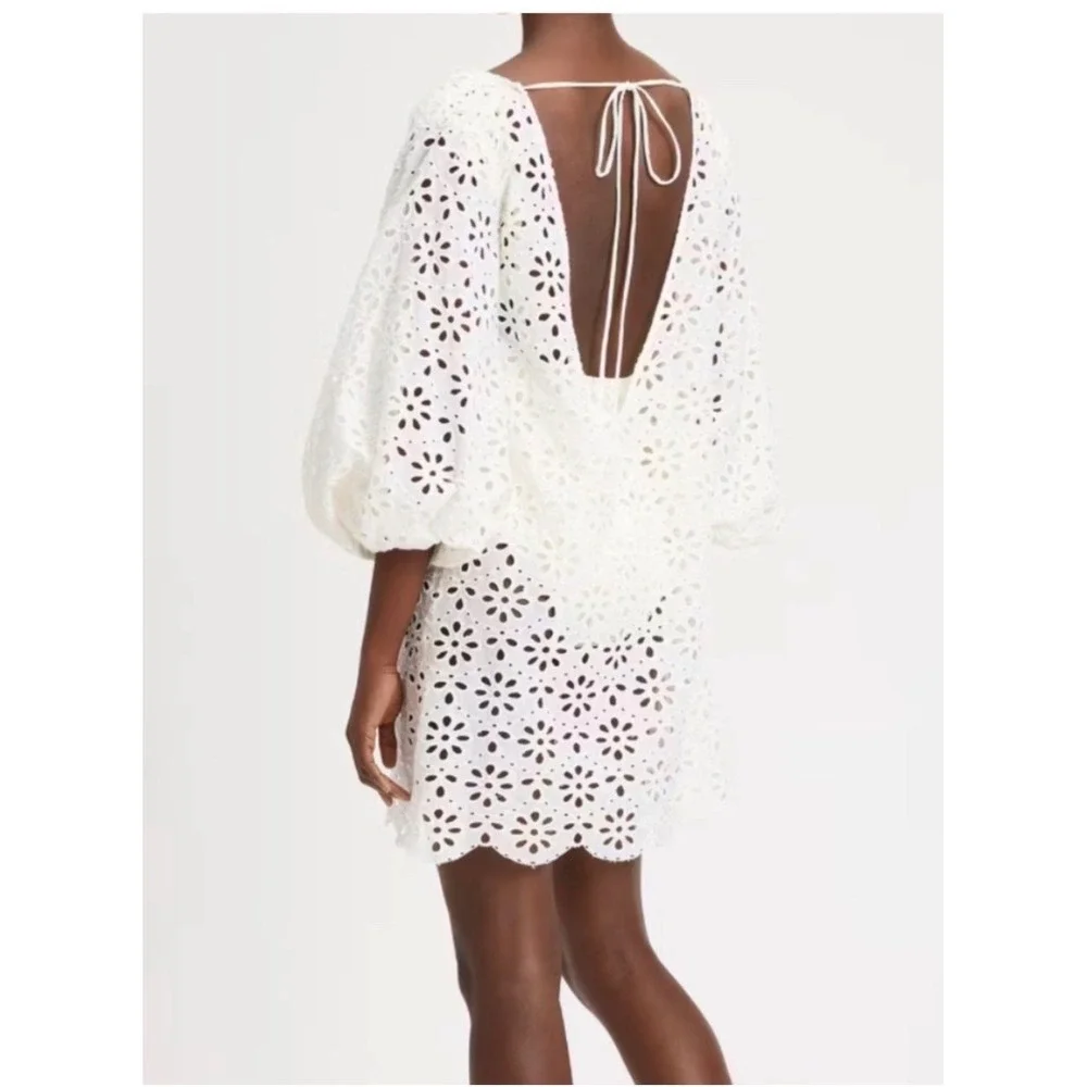 Kate Spade Eyelet Cover-Up Dress medium White NEW Balloon Sleeve Scalloped Boho